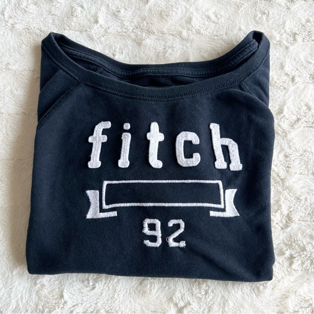 Abercrombie & Fitch Sweatshirt Pullover Girls XL Navy Spell Out Y2K Boat Neck LS